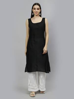 hand embroidered black georgette lucknowi chikan kurta with slip 4