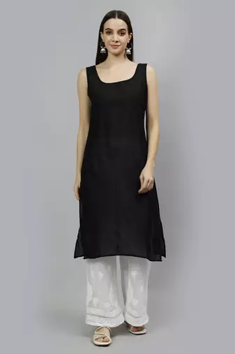 hand embroidered black georgette lucknowi chikan kurta with slip