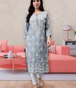 hand embroidered grey muslin lucknowi chikan kurta
