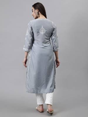 hand embroidered grey muslin lucknowi chikan kurta 2