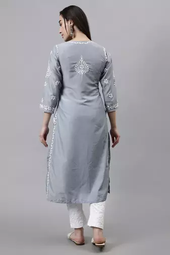 hand embroidered grey muslin lucknowi chikan kurta