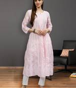 hand embroidered pink terivoil lucknowi chikan anarkali kurta