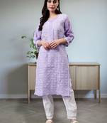 hand embroidered mauve terivoil lucknowi chikan kurta