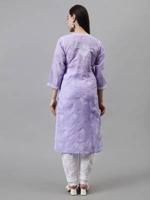 hand embroidered mauve terivoil lucknowi chikan kurta 2