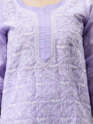 hand embroidered mauve terivoil lucknowi chikan kurta 3