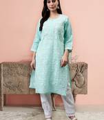 hand embroidered green terivoil lucknowi chikan kurta