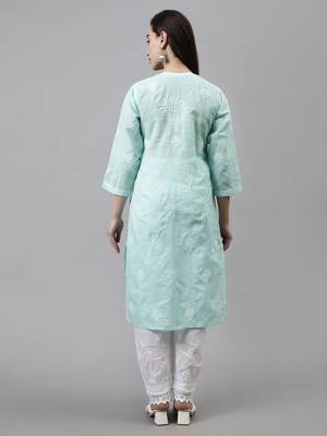 hand embroidered green terivoil lucknowi chikan kurta 2