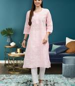 hand embroidered pink terivoil lucknowi chikan kurta