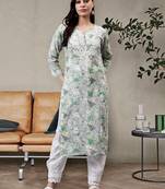 hand embroidered grey cotton lucknowi chikan kurta