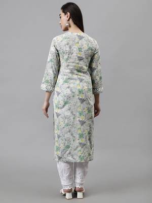 hand embroidered grey cotton lucknowi chikan kurta 2