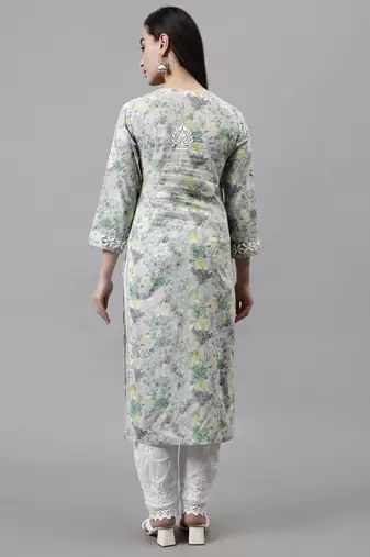 hand embroidered grey cotton lucknowi chikan kurta