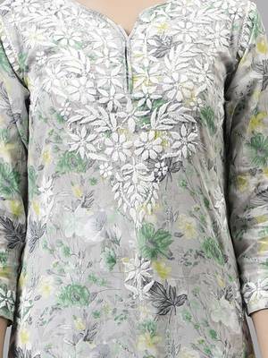 hand embroidered grey cotton lucknowi chikan kurta 3