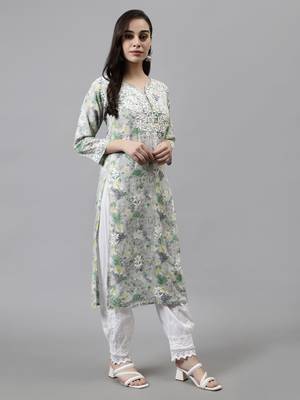 hand embroidered grey cotton lucknowi chikan kurta 4