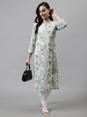 hand embroidered grey cotton lucknowi chikan kurta 5