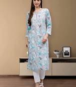 hand embroidered grey cotton lucknowi chikan kurta