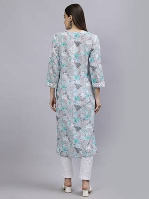 hand embroidered grey cotton lucknowi chikan kurta 2