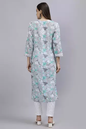 hand embroidered grey cotton lucknowi chikan kurta
