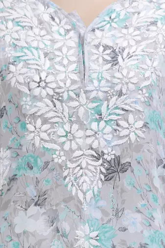 hand embroidered grey cotton lucknowi chikan kurta