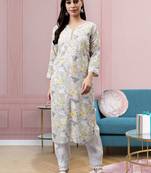 hand embroidered grey cotton lucknowi chikan kurta