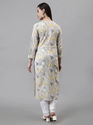 hand embroidered grey cotton lucknowi chikan kurta 2