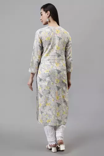 hand embroidered grey cotton lucknowi chikan kurta