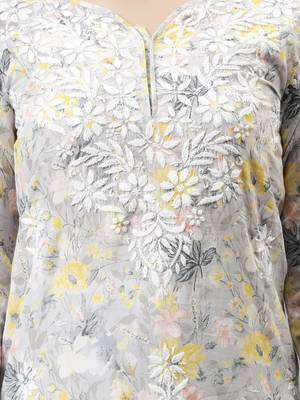 hand embroidered grey cotton lucknowi chikan kurta 3
