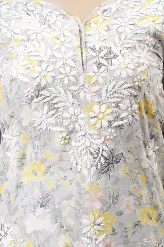 hand embroidered grey cotton lucknowi chikan kurta