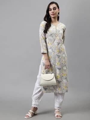 hand embroidered grey cotton lucknowi chikan kurta 5