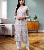 hand embroidered grey cotton lucknowi chikan kurta