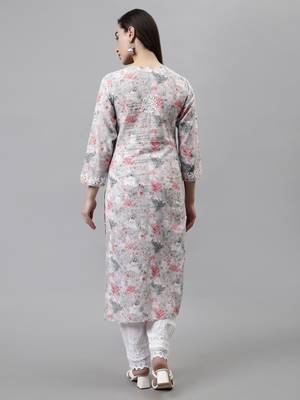 hand embroidered grey cotton lucknowi chikan kurta 2
