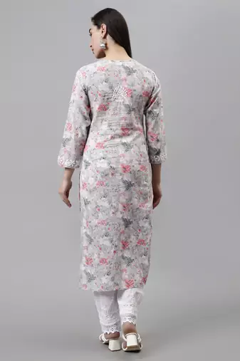 hand embroidered grey cotton lucknowi chikan kurta