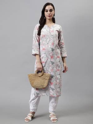 hand embroidered grey cotton lucknowi chikan kurta 5