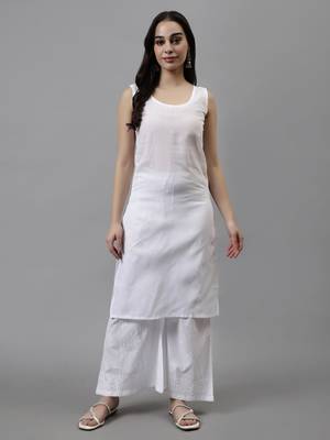 hand embroidered white georgette lucknowi chikan kurta with slip 5
