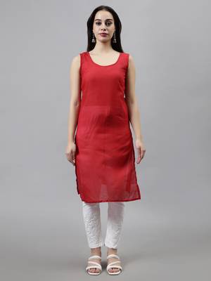 hand embroidered red georgette lucknowi chikan kurta with slip 5