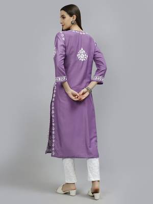 hand embroidered mauve muslin lucknowi chikan kurta with slip 2