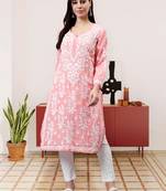 hand embroidered peach modal lucknowi chikan kurta