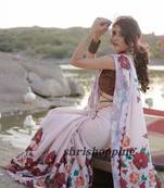 Soft Sartin Silk Blend Saree With Beautiful Floral Prints N Heavy Handwork