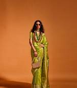 Green Satin Silk Zari Weaving Rich Pallu Designer Saree With Blouse For Women 