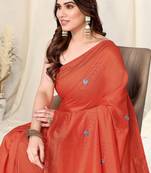 Orange art silk ribbon work/ston work stone work border saree with unstitched blouse piece