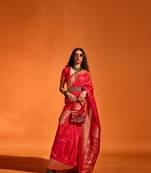 Red Satin Silk Zari Weaving Rich Pallu Designer Saree With Blouse For Women 