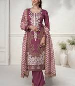 Dark mauve color embroidered premium silk stitched designer suit