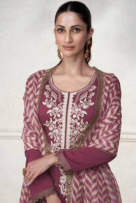 Dark mauve color embroidered premium silk stitched designer suit 3