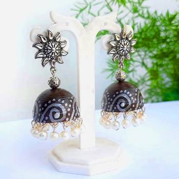 Quilled jhumkas with oxidized stud earrings1 1