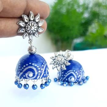 Quilled jhumkas with oxidized stud earrings3 2