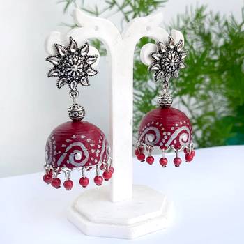 Quilled jhumkas with oxidized stud earrings4 1