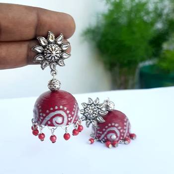 Quilled jhumkas with oxidized stud earrings4 2