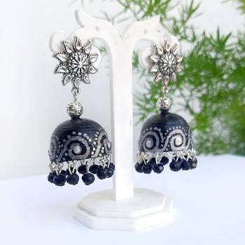 Quilled jhumkas with oxidized stud earrings5 1