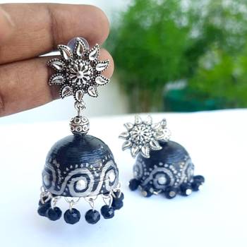 Quilled jhumkas with oxidized stud earrings5 2