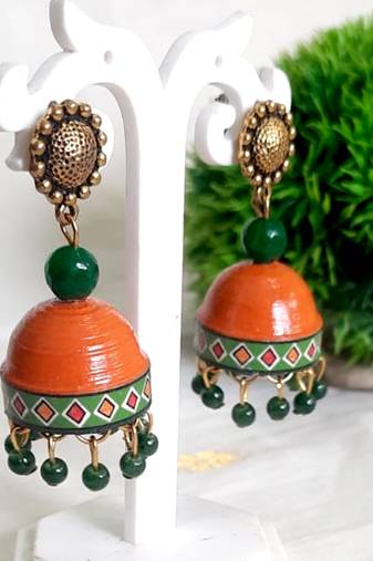 Orange Paper Studded Design Jhumka Earrings
