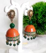 Orange Paper Studded Design Jhumka Earrings